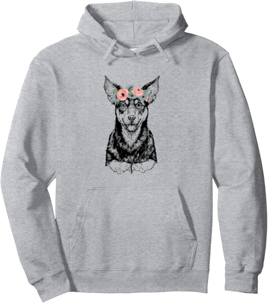 Australian Kelpie with Floral Headband Dog Mom Pullover Hoodie