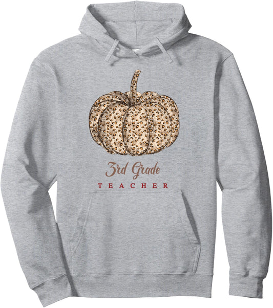 3rd Grade Teacher Leopard Pumpkin Boho Thanksgiving Autumn Pullover Hoodie
