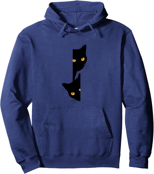 2 Black Cats Peeking Out Cute Cat Lover Halloween Fun Pullover Hoodie