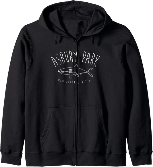Asbury Park Shark Gift for Jersey Shore New Jersey Zip Hoodie