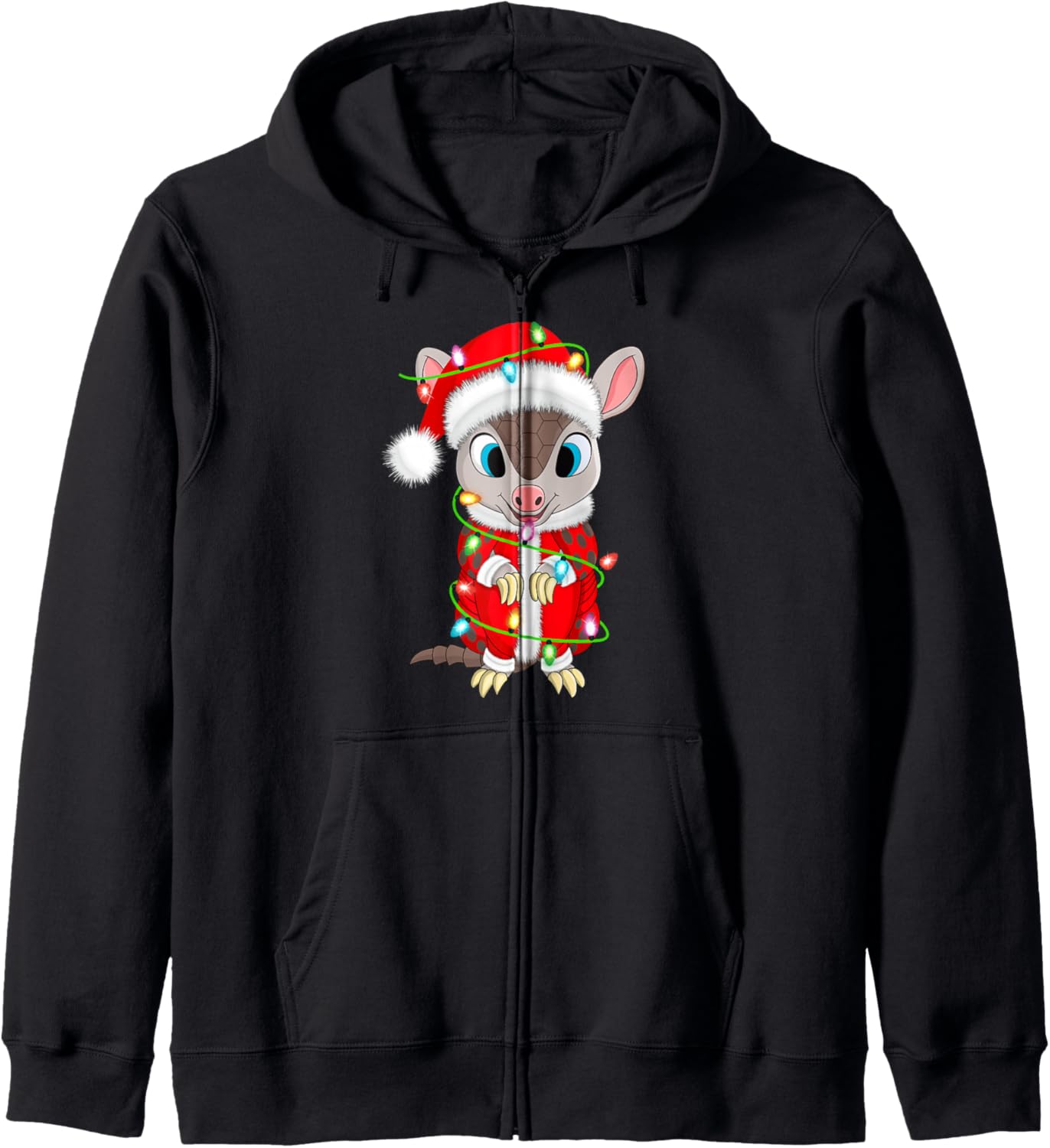 Armadillo Christmas Lights Santa Costume Cute Animal Xmas Zip Hoodie