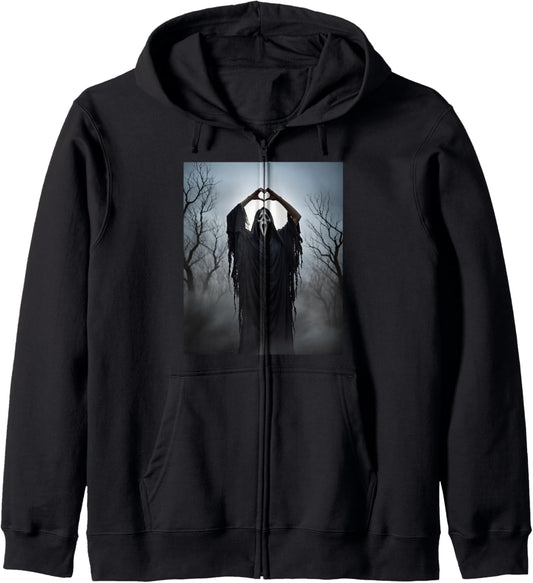 Ghost Heart Hands Scary Face Horror Poster Halloween 2025 Zip Hoodie