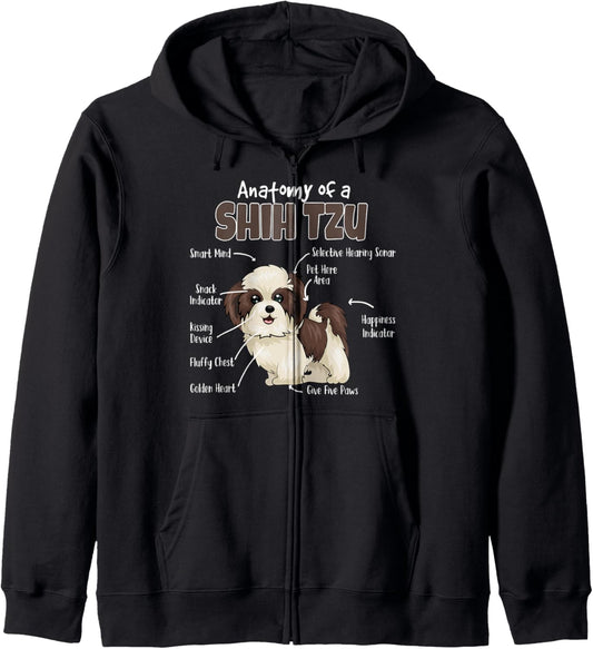 Anatomy of a Shih Tzu for Fur Mama, Papa Loves Dogs Zip Hoodie