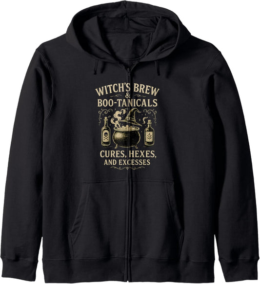Apothecary Witch’s Brew &amp; Boo-Tanicals Cures Hexes Halloween Zip Hoodie