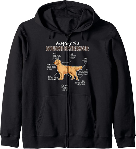 Anatomy of a Golden Retriever for Fur Mama, Papa Loves Dogs Zip Hoodie