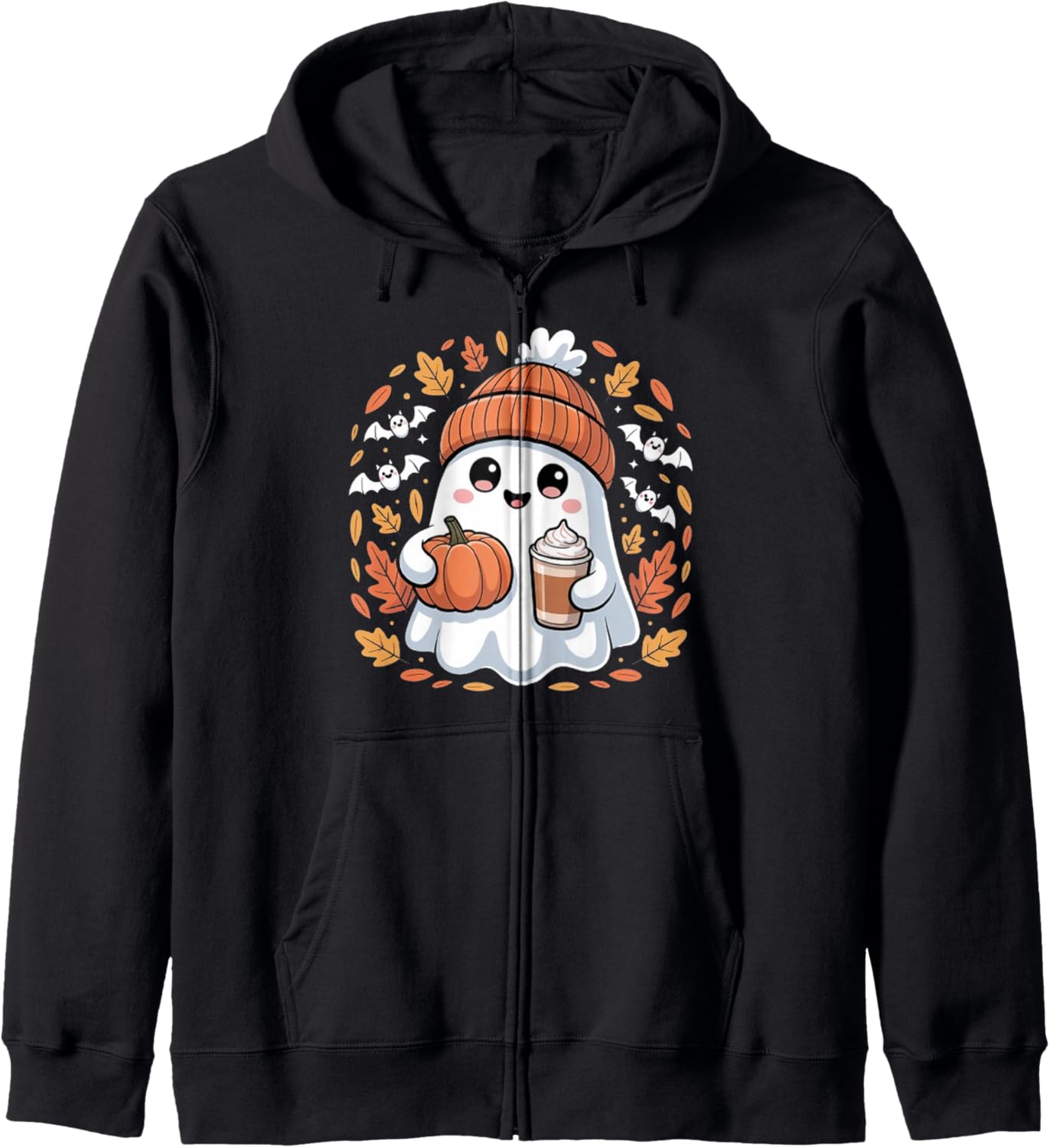 Autumn Ghost Fall Pumpkin Spice Halloween For Coffee Lover Zip Hoodie