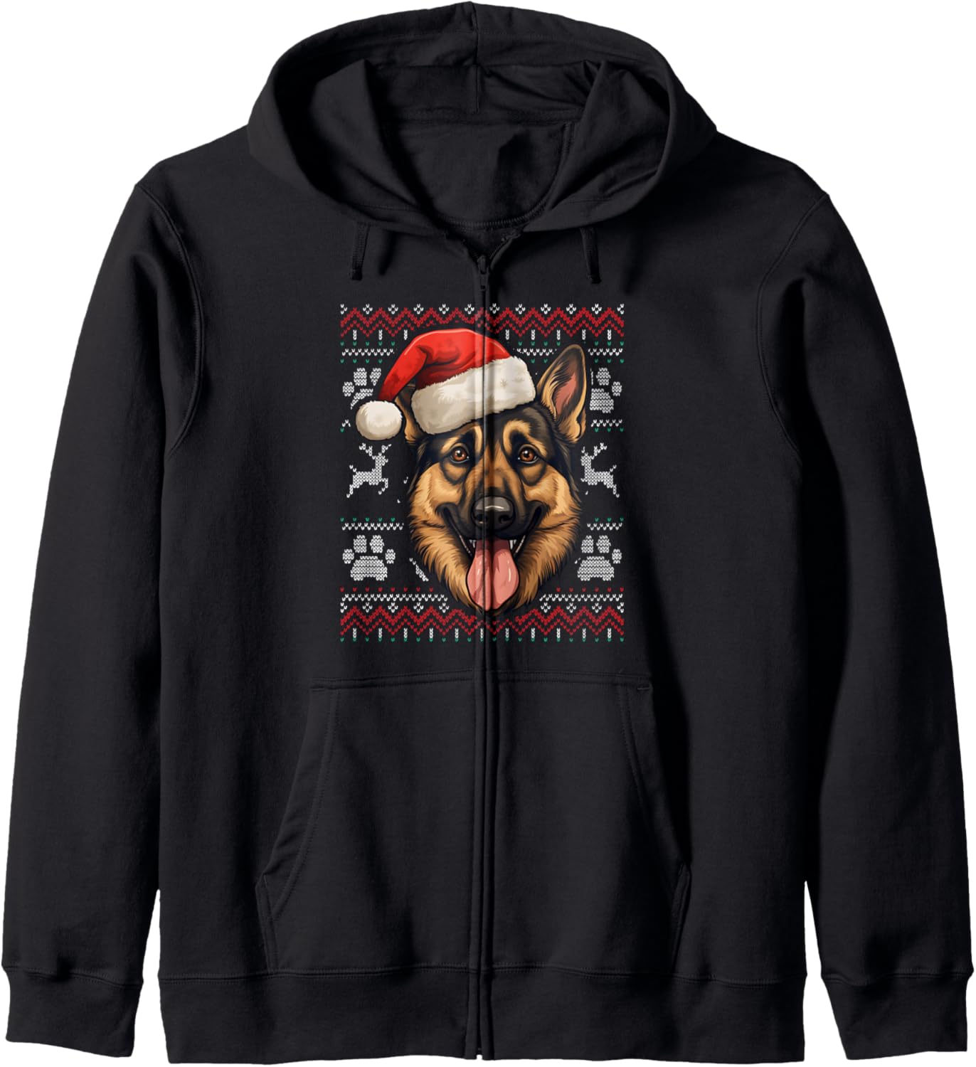 German Shepherd Santa Hat Christmas Funny Dog Mom Dad Zip Hoodie