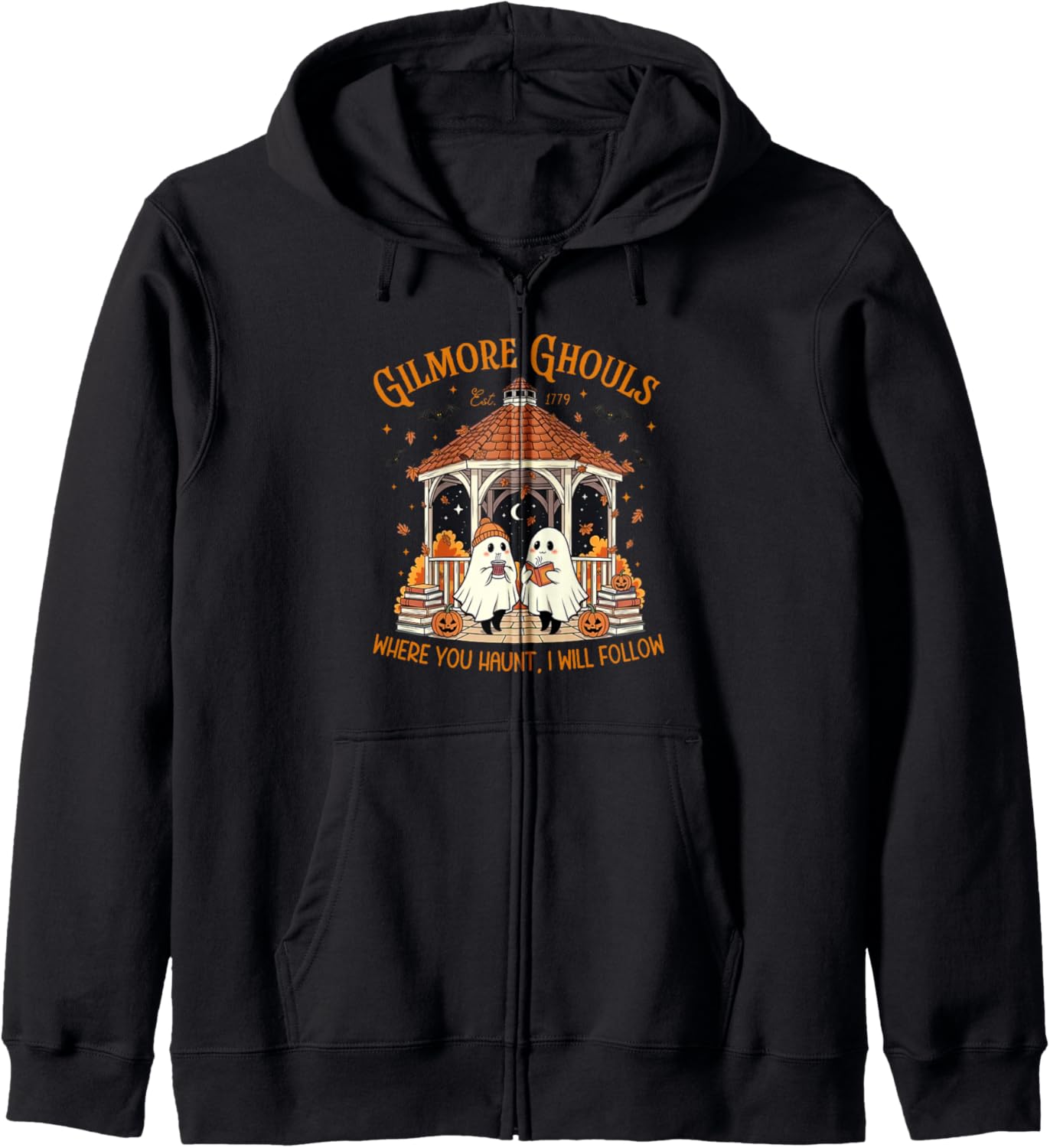 Gilmore Ghouls Where You Haunt I Will Follow Halloween Ghost Zip Hoodie