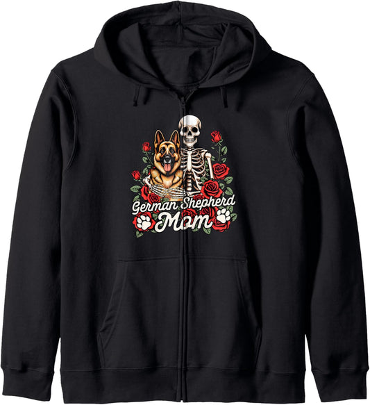 German Shepherd Mama Dog Mom Skeleton German Shepherd Mom Zip Hoodie