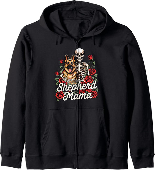 German Shepherd Mom Dog Mom Dog Mama Skeleton Shepherd Mama Zip Hoodie