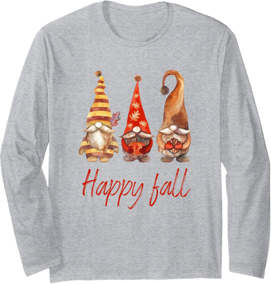 Autumn Gnome Gift Men Women Kids Thanksgiving Fall Gnome Long Sleeve T-Shirt