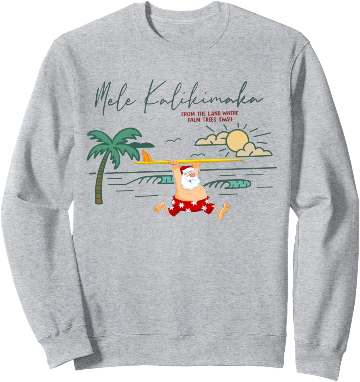 Vintage Mele Kalikimaka Hawaii Christmas Santa Surfing Xmas Sweatshirt