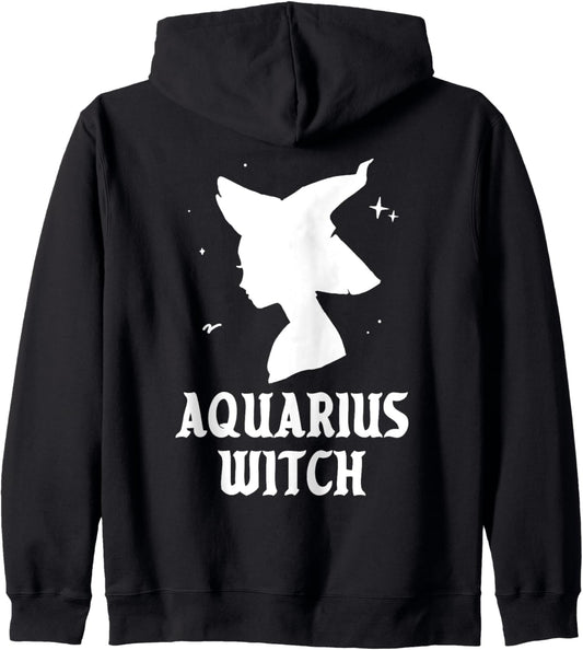 Aquarius Witch Funny Spooky Vibes Goth Halloween Horoscope Zip Hoodie