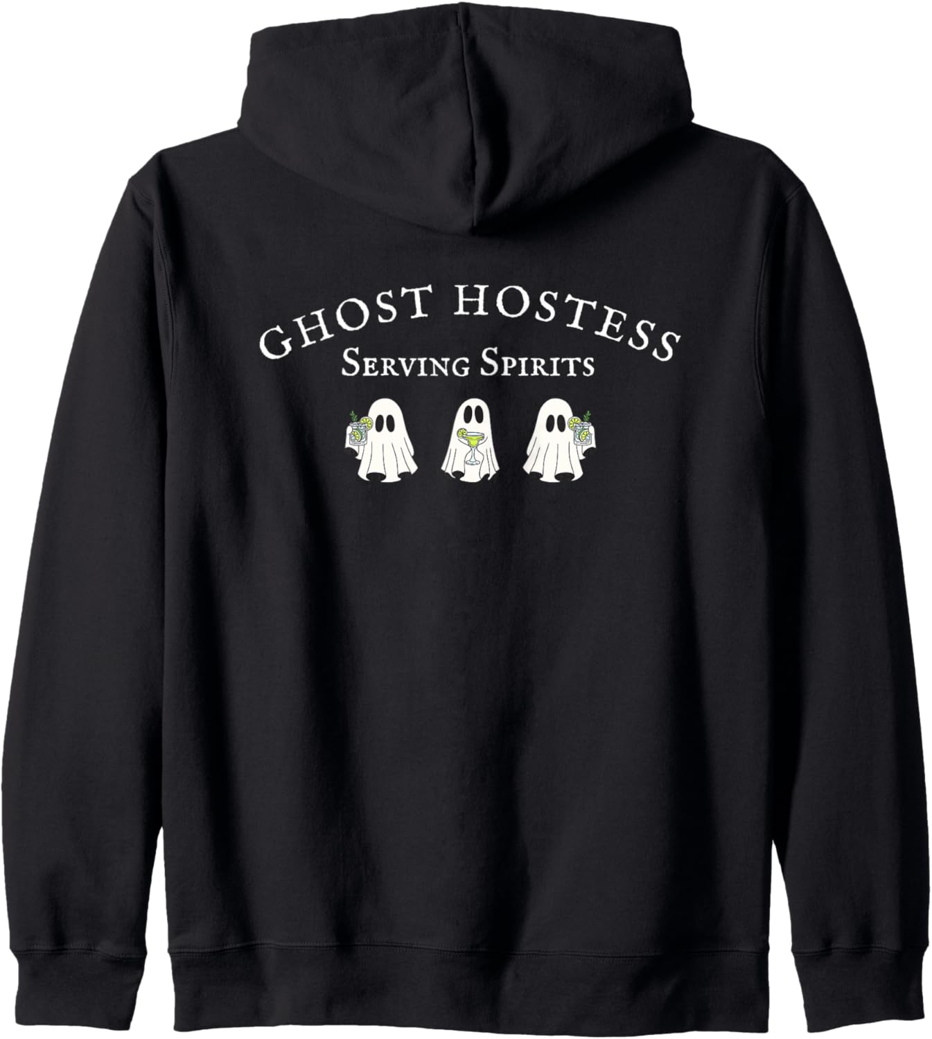 Ghost Hostess Serving Spirits Halloween Ghoul Zip Hoodie