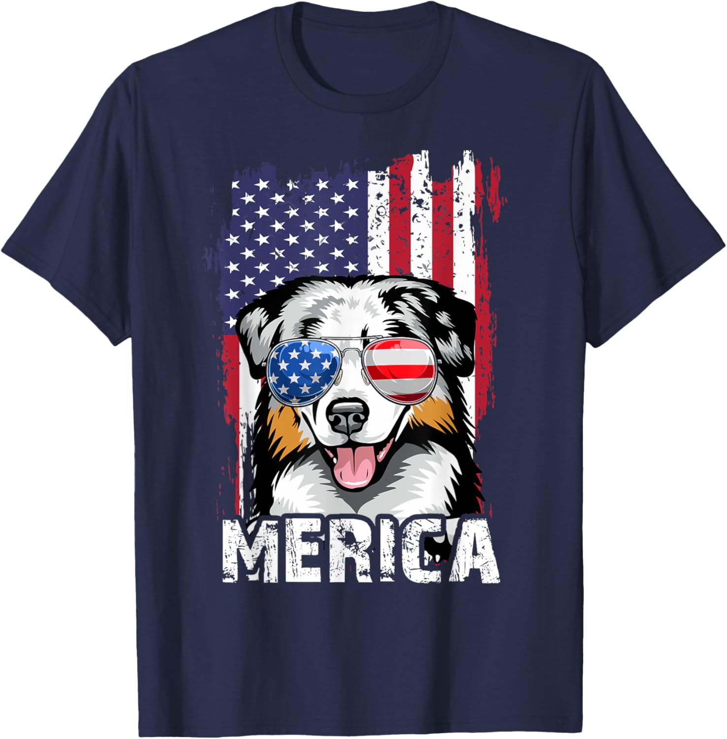 Australian Shepherd 4th of July Merica USA Flag Aussie Dog Women Girls Kids Men T-Shirt