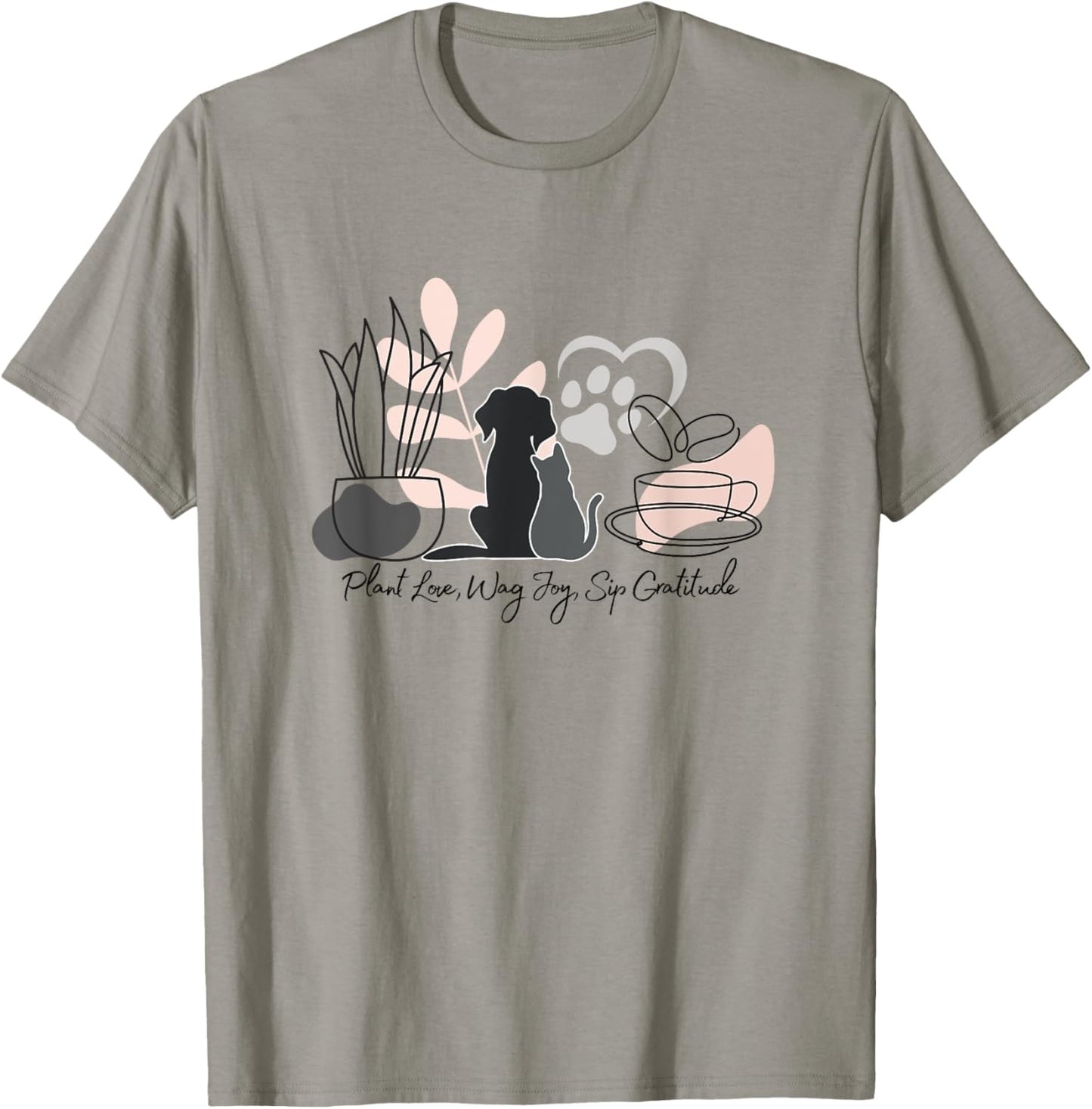 Aesthetic Minimalistic Plant Dog Coffee Art Drawing Women T-Shirt