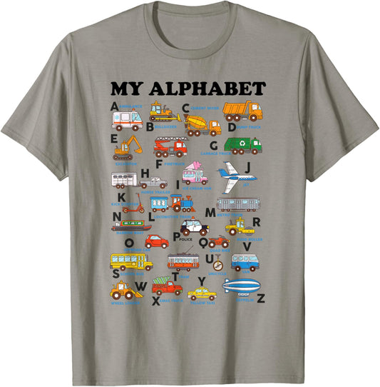 Alphabet Construction Shirt Vehicles ABC Learning Teaching T-Shirt