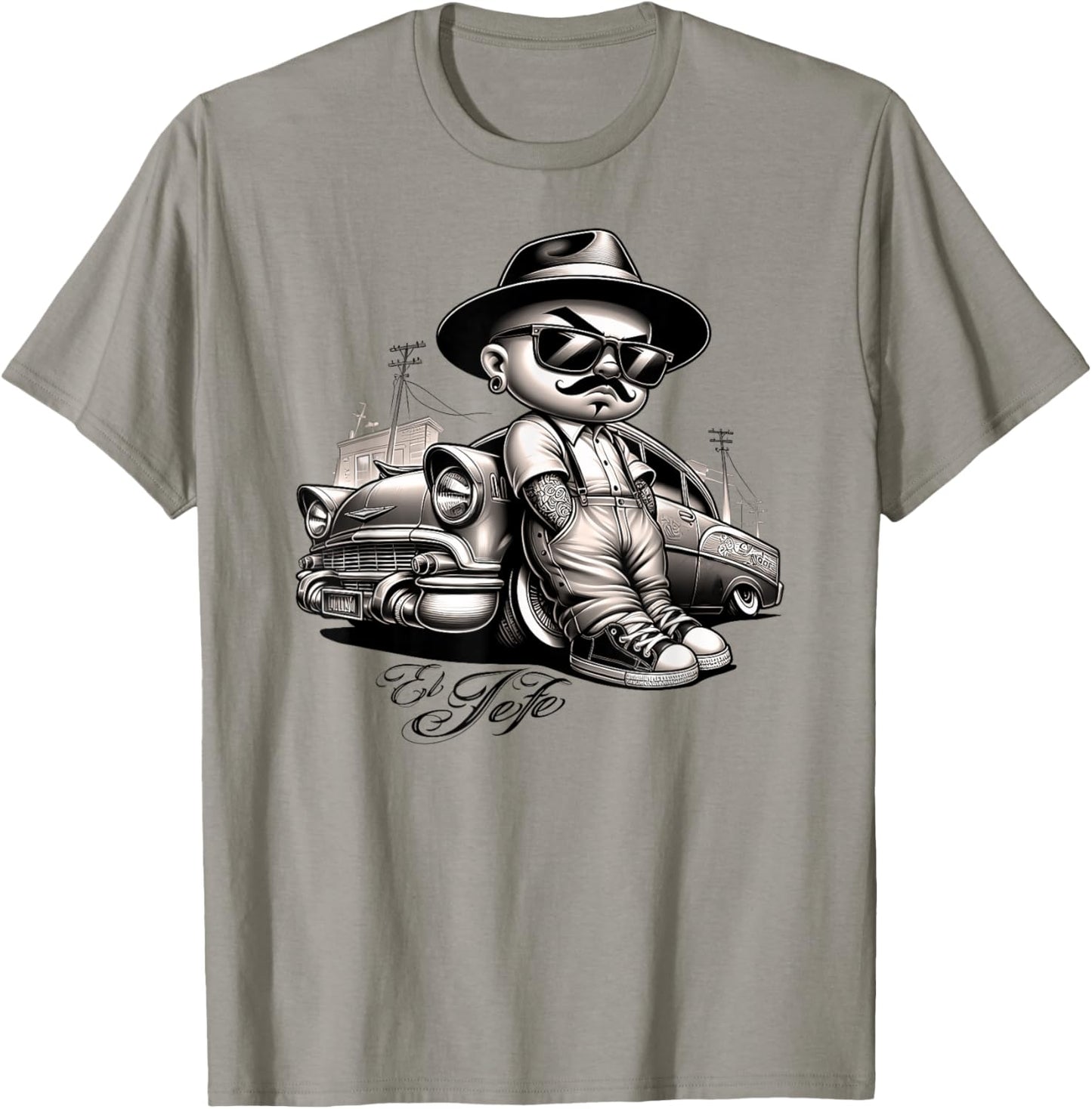 EL JEFE Bomba Lowrider Chicano Homie Tattoo Cholo Pachuco T-Shirt