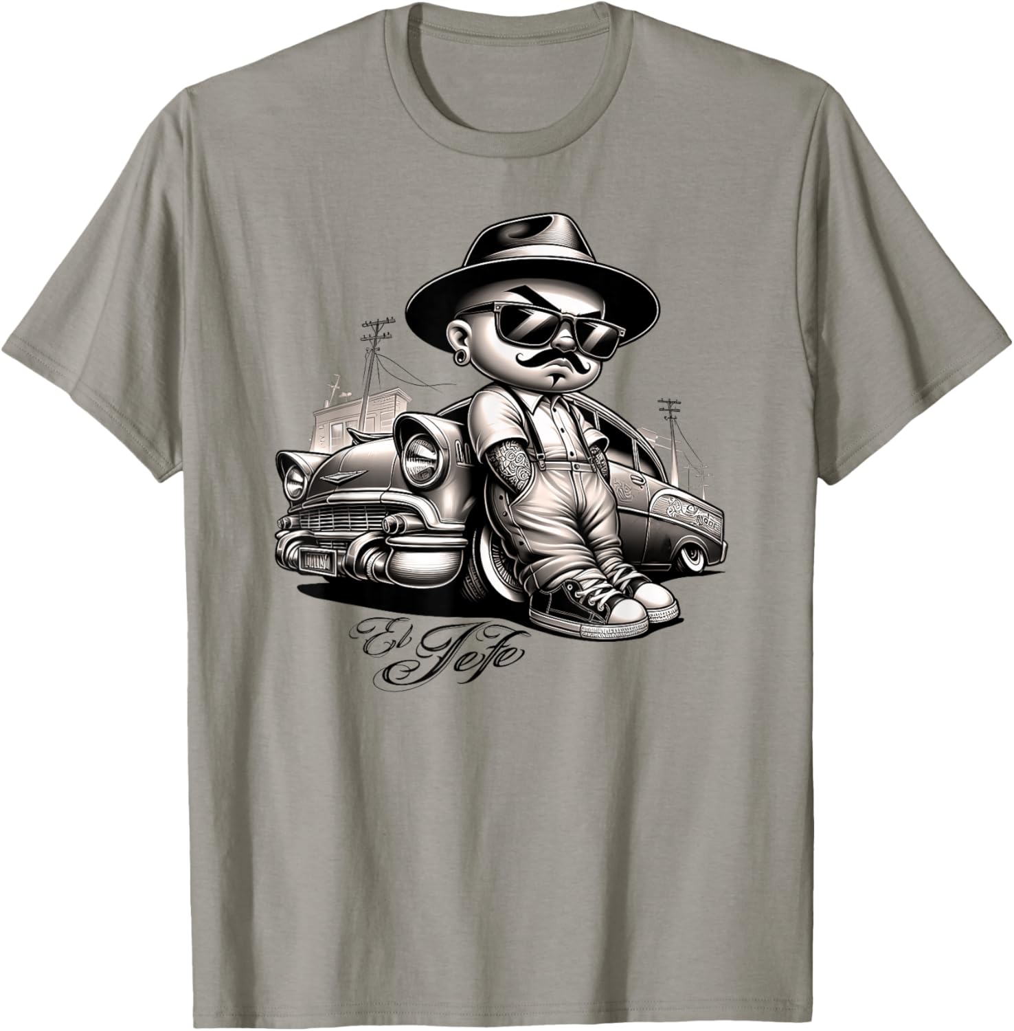 EL JEFE Bomba Lowrider Chicano Homie Tattoo Cholo Pachuco T-Shirt
