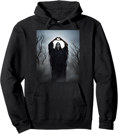 Ghost Heart Hands Scary Face Horror Poster Halloween 2025 Pullover Hoodie