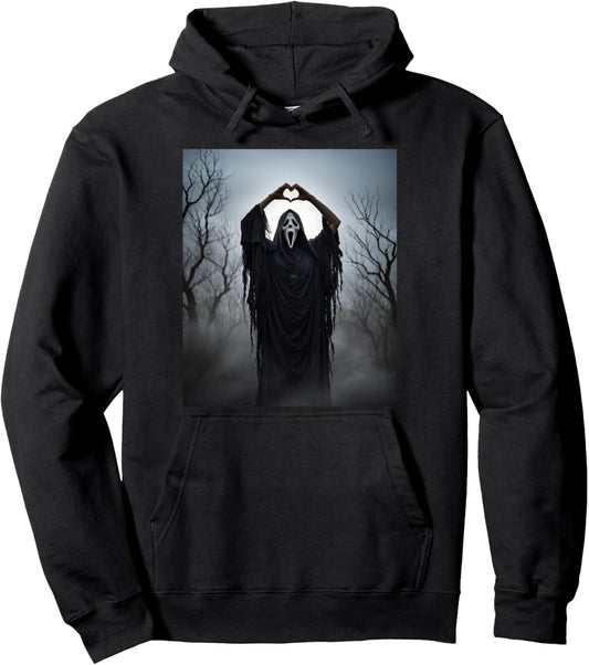 Ghost Heart Hands Scary Face Horror Poster Halloween 2025 Pullover Hoodie
