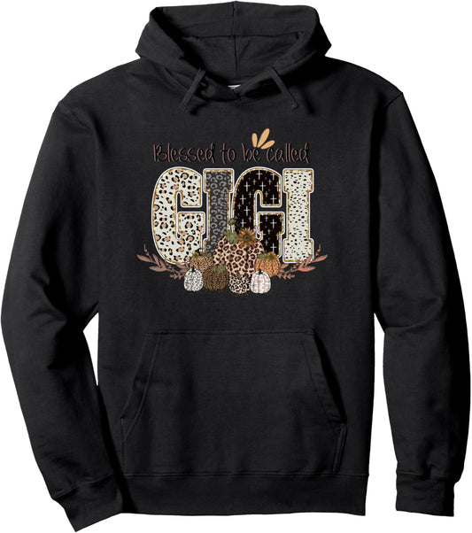 Gigi Blessed Leopard Print Pumpkins Autumn Thanksgiving Pullover Hoodie