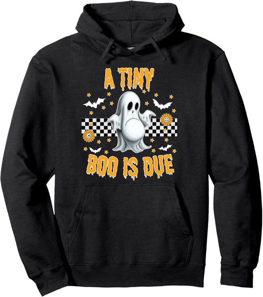 A Tiny Boo is Due Pregnancy Announcement Halloween Pullover Hoodie