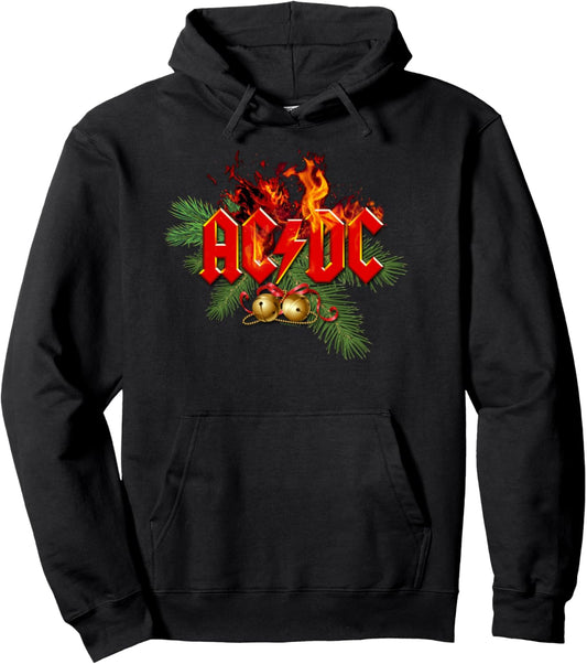 AC/DC Christmas Wish List Flaming Logo with Bells Pullover Hoodie