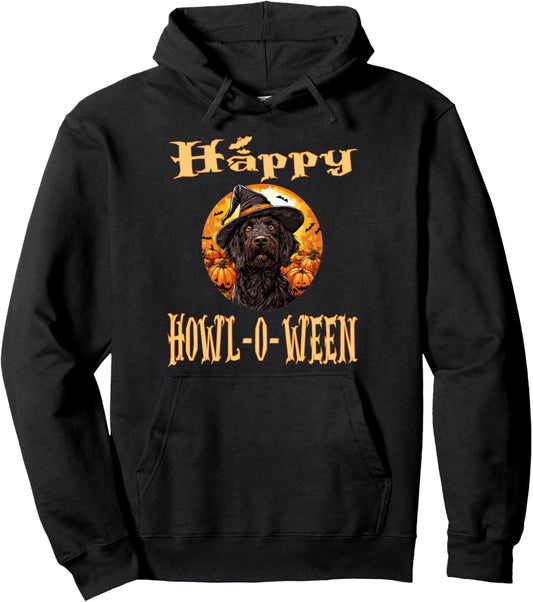 German Wirehaired Pointer Dog Whitch Hat Halloween Pumpkin Pullover Hoodie
