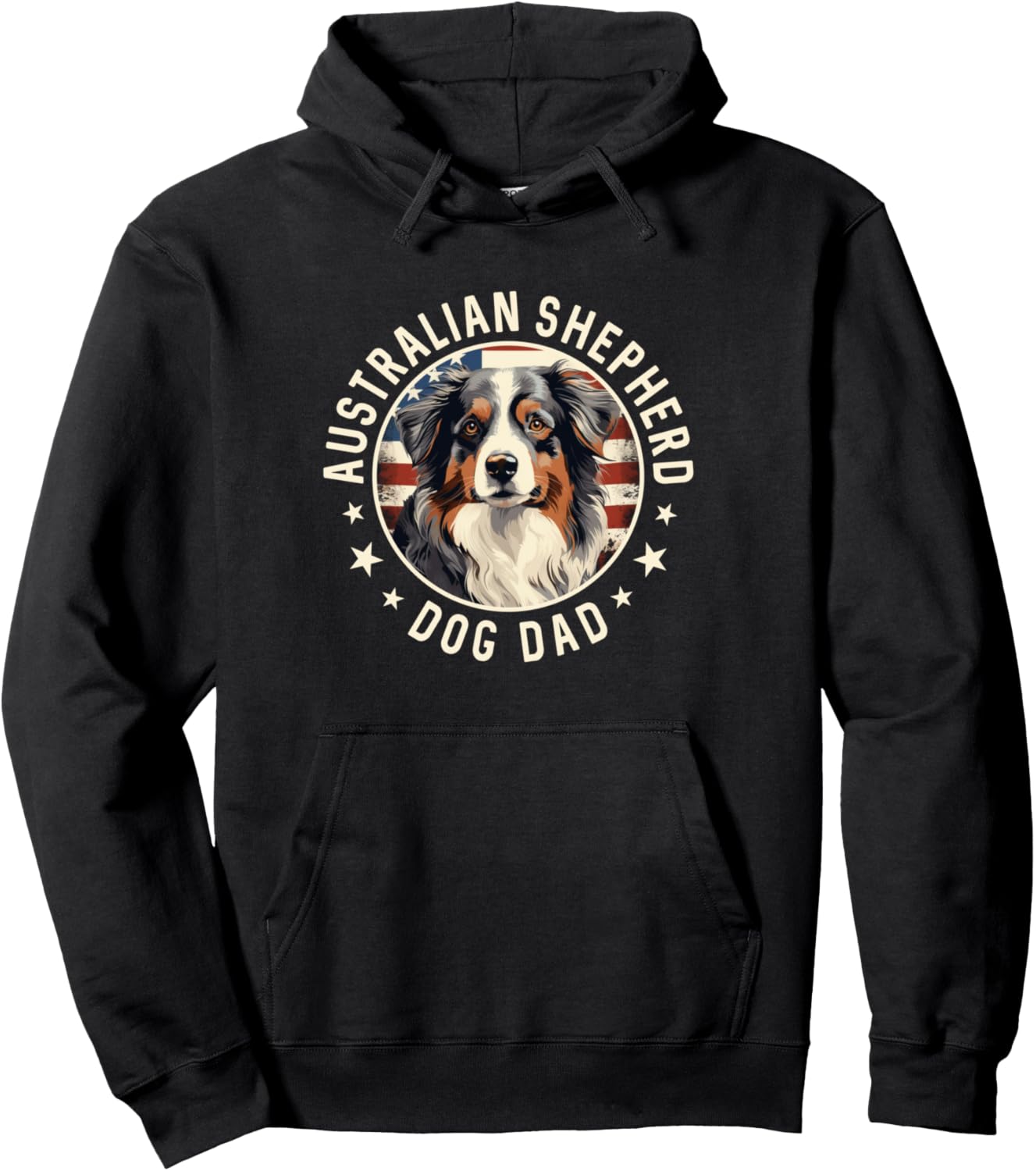 Aussie Dog American Flag, Australian Shepherd Dog Dad Pullover Hoodie