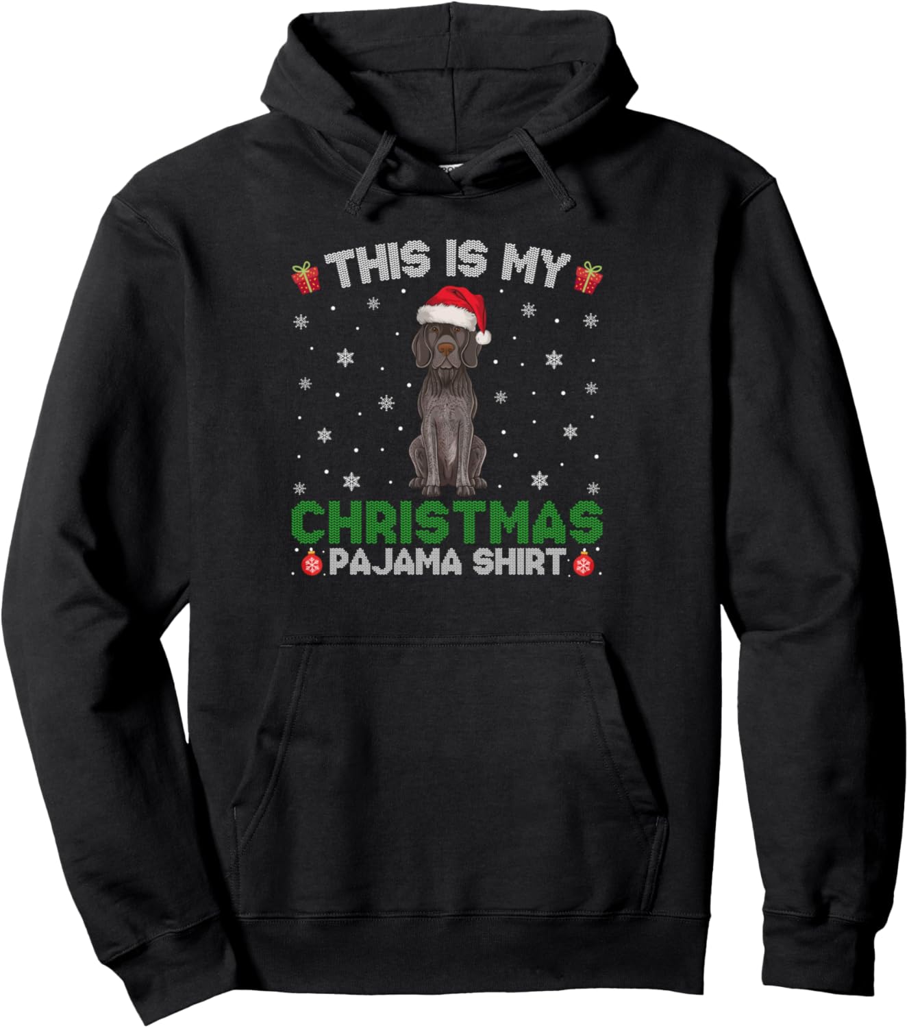 German Shorthaired Pointer Dog Wearing Santa Hat Xmas Pajama Pullover Hoodie