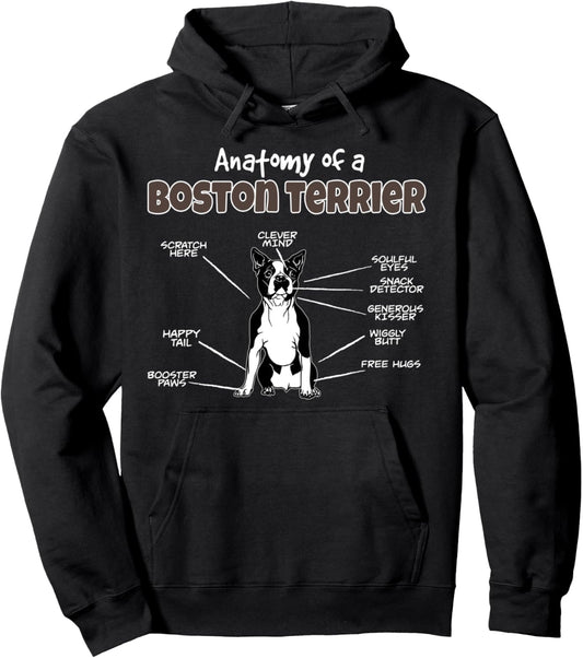 Anatomy of a Boston Terrier for Fur Mama, Papa Loves Dogs Pullover Hoodie