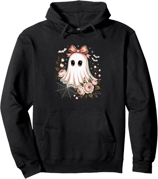 Autumn Fall Lace Ghost Floral Ghost Cute Boo Halloween Pullover Hoodie