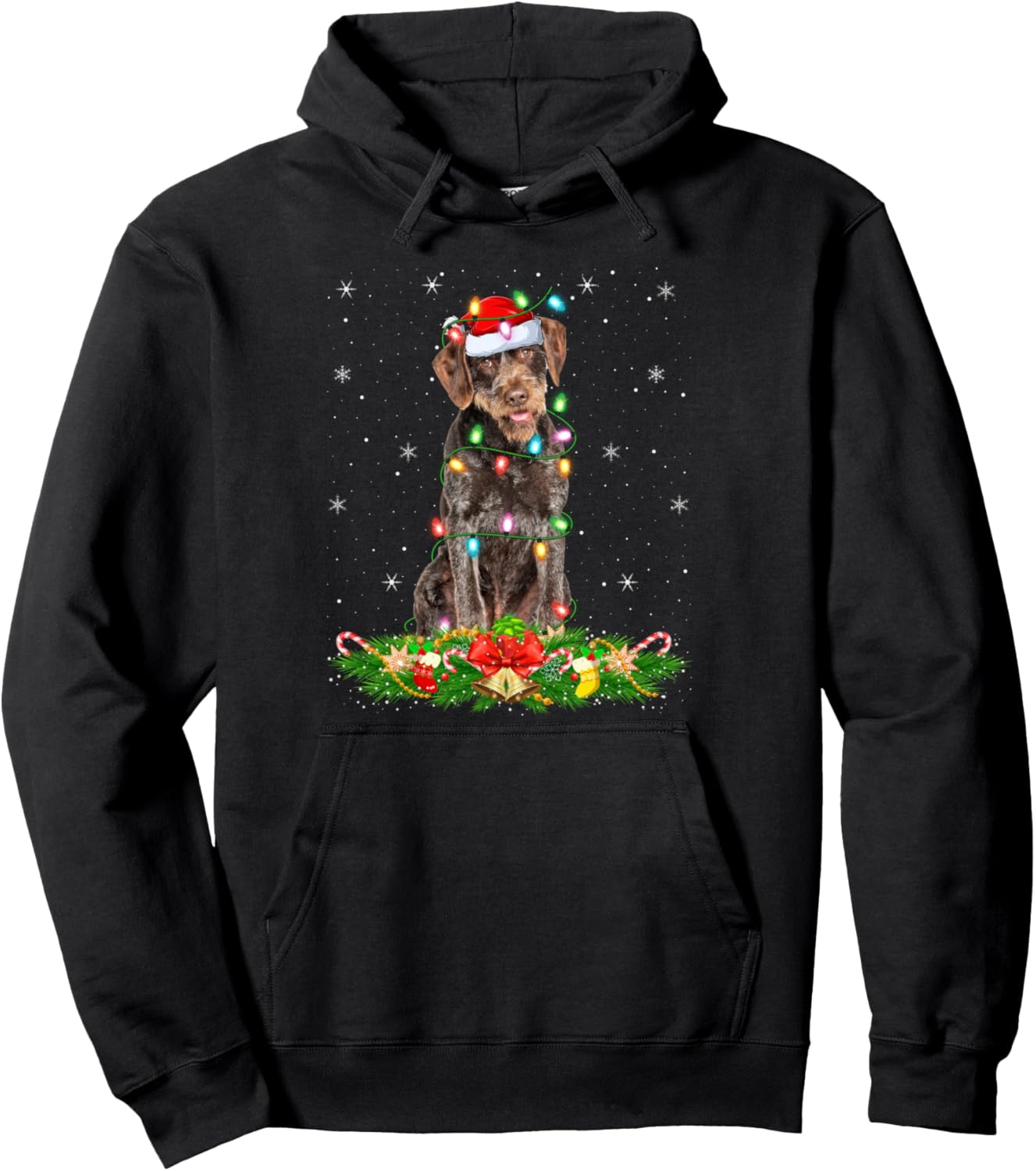 German Wirehaired Pointer Dog Christmas Lights Santa Xmas Pullover Hoodie