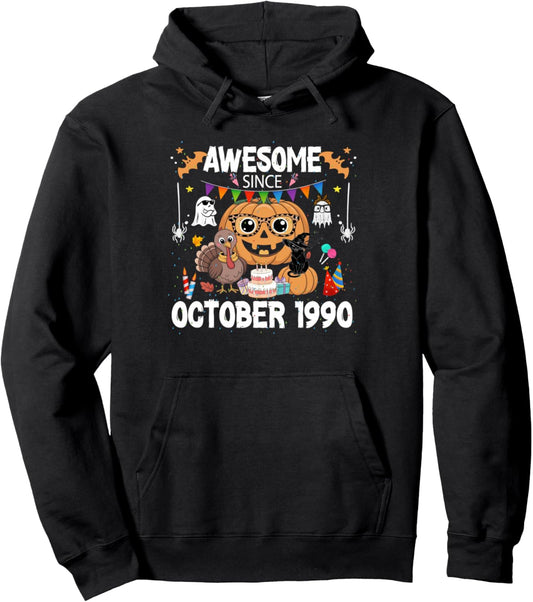 Awesome since October 1990 35th Birthday Halloween Pumpkin Pullover Hoodie