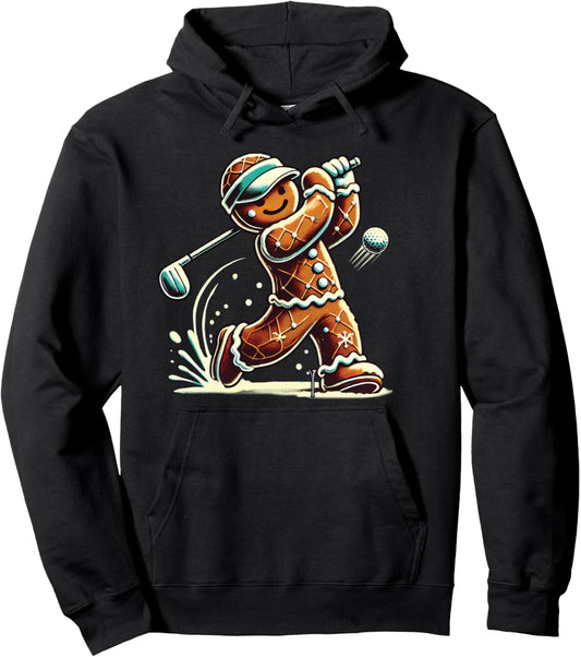 Gingerbread Playing Golf ball Christmas Golf lover Xmas Pullover Hoodie