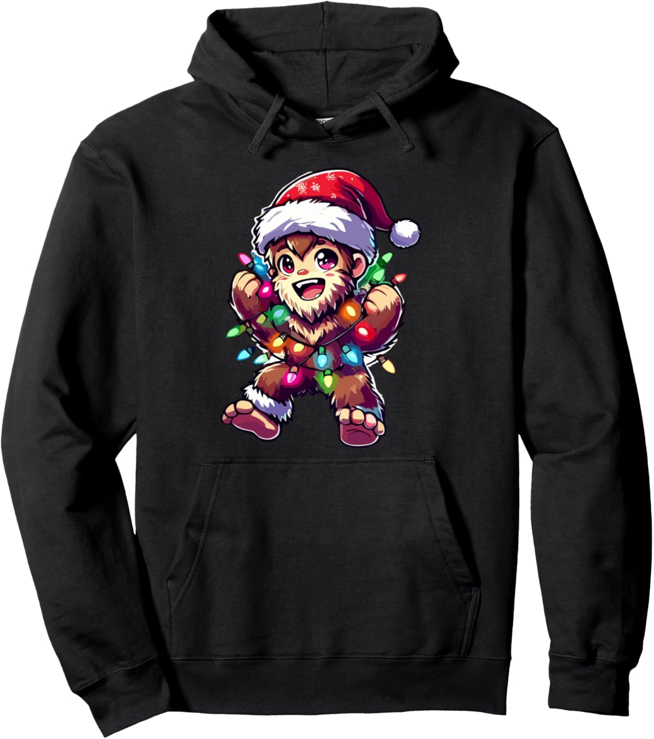 Anime Bigfoot with Festive Holiday Elements Christmas Xmas Pullover Hoodie