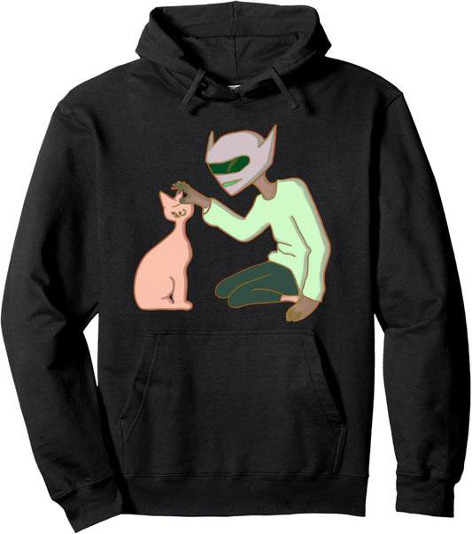 An Alien Petting A Cat Cute Cat Mom Dad Pet Lovers Design Pullover Hoodie