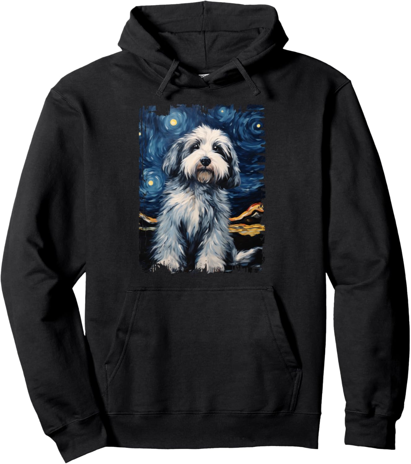 Aussiedoodle Dog Starry Night Painting Dog Mom Dad Pullover Hoodie