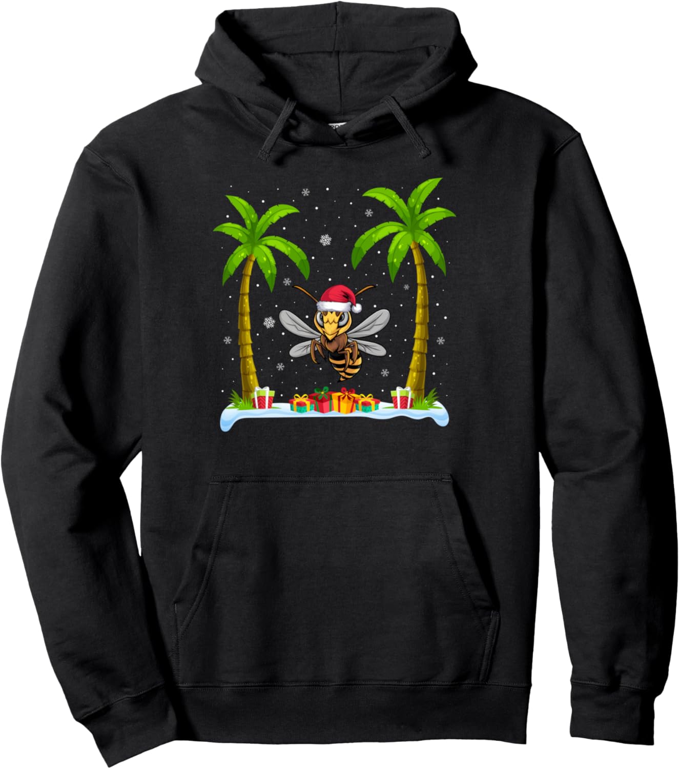 Asian Giant Hornet Santa Hat Palm Tree Beach Xmas Pajama Pullover Hoodie