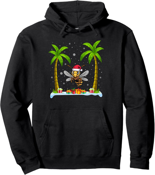 Asian Giant Hornet Santa Hat Palm Tree Beach Xmas Pajama Pullover Hoodie