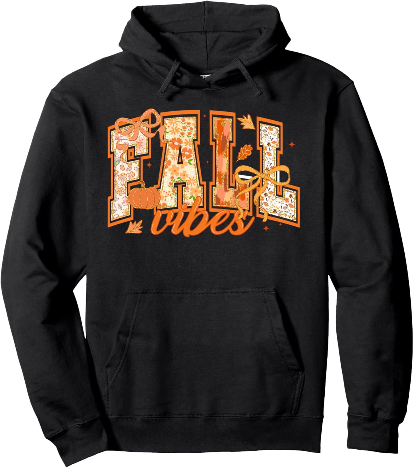 Autumn Fall Vibes Pumpkin Coquette Floral Bow Thanksgiving Pullover Hoodie