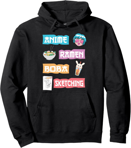 Anime Ramen Boba Sketching - Kawaii Anime Lover Merch Gift Pullover Hoodie