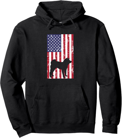 Akita Distressed Patriotic All American USA Flag Dog Mom Dad Pullover Hoodie