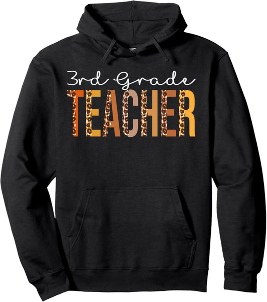 3rd Grade Teacher leopard Fall Autumn Lovers Thanksgiving Pullover Hoodie