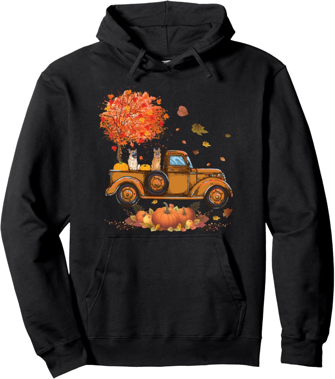 german shepherd Pumpkins Truck Autumn Leaf Fall thanksgiving Pullover Hoodie