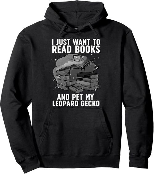 Cool Books For Men Women Leopard Gecko Book Pet Lover Reader Pullover Hoodie