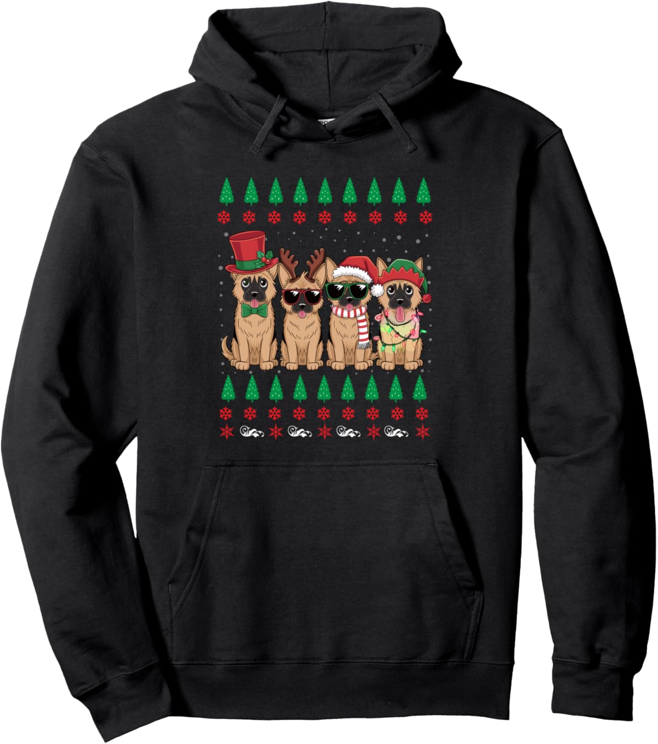 German Shepherd Ugly Christmas Sweater Dog Puppy Xmas Lights Pullover Hoodie