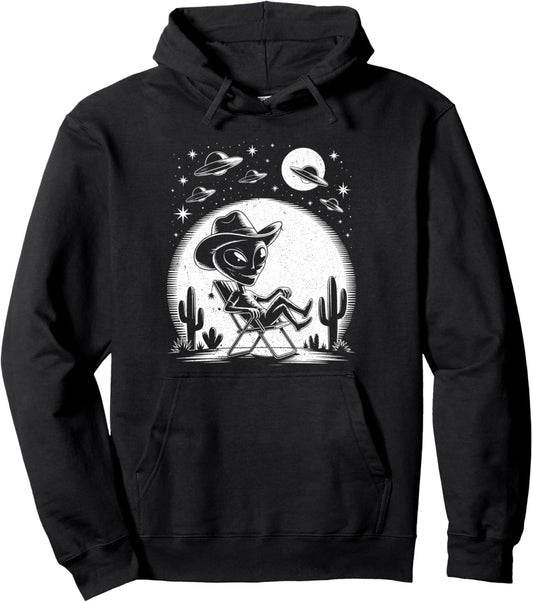 Alien Cowboy in Desert Funny UFO Halloween Costume Pullover Hoodie