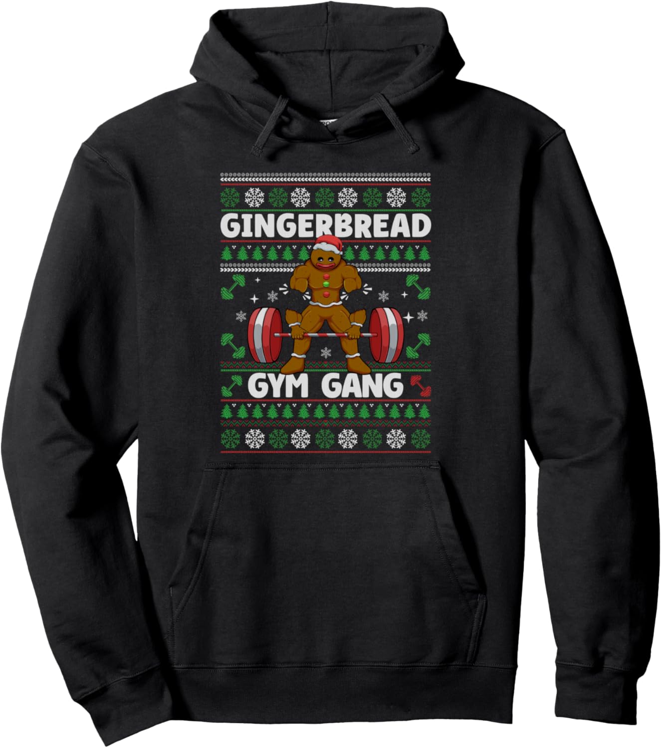 Gingerbread Gym Gang Weightlifting Ugly Christmas Pullover Hoodie